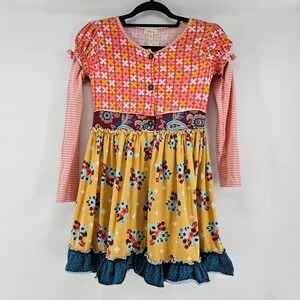Matilda Jane Patchwork Floral Ruffle Dress Girls Size 10 Long Sleeve
